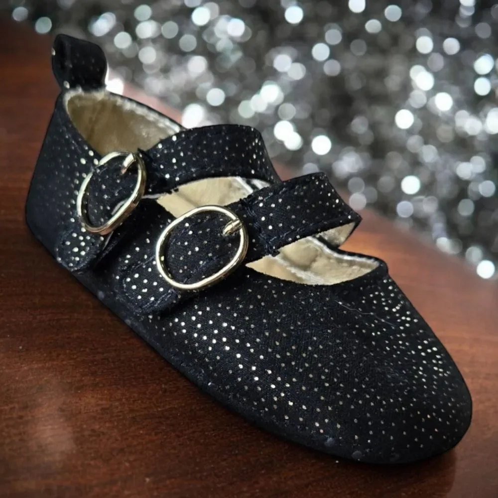 Carter's Glitter Mary Jane Crib Shoes Baby Girl 0-3M Newborn Black Formal Dressy